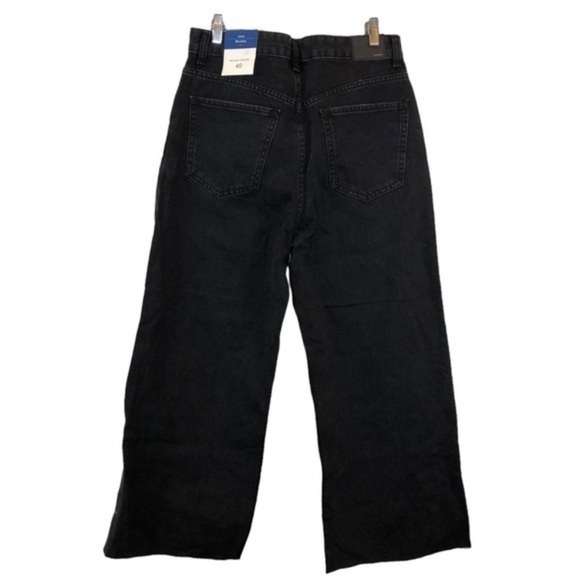 Bershka The Wide Crop Denim Jeans Black New - Picture 7 of 11
